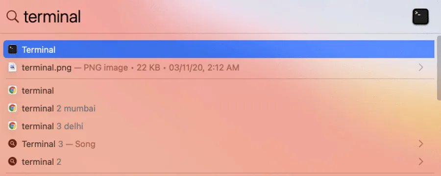 Opening the macOS terminal.