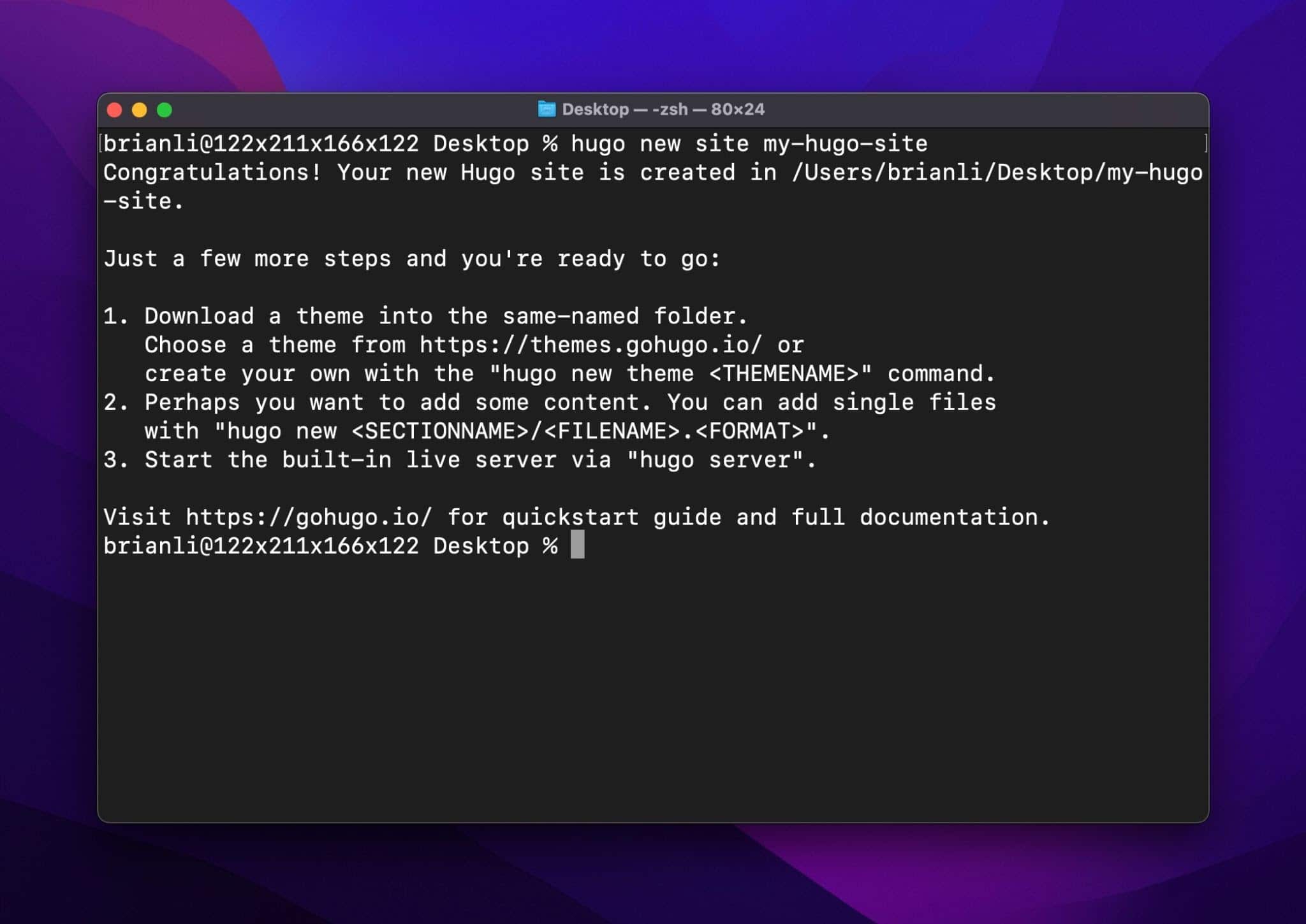 Create a new Hugo site.