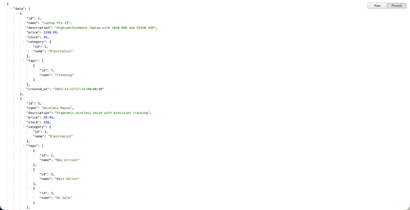 Laravel API endpoint benchmark data